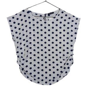 Kanji Blouse Size Large Polka Dot White and Blue Pullover Ruched Sides NWT